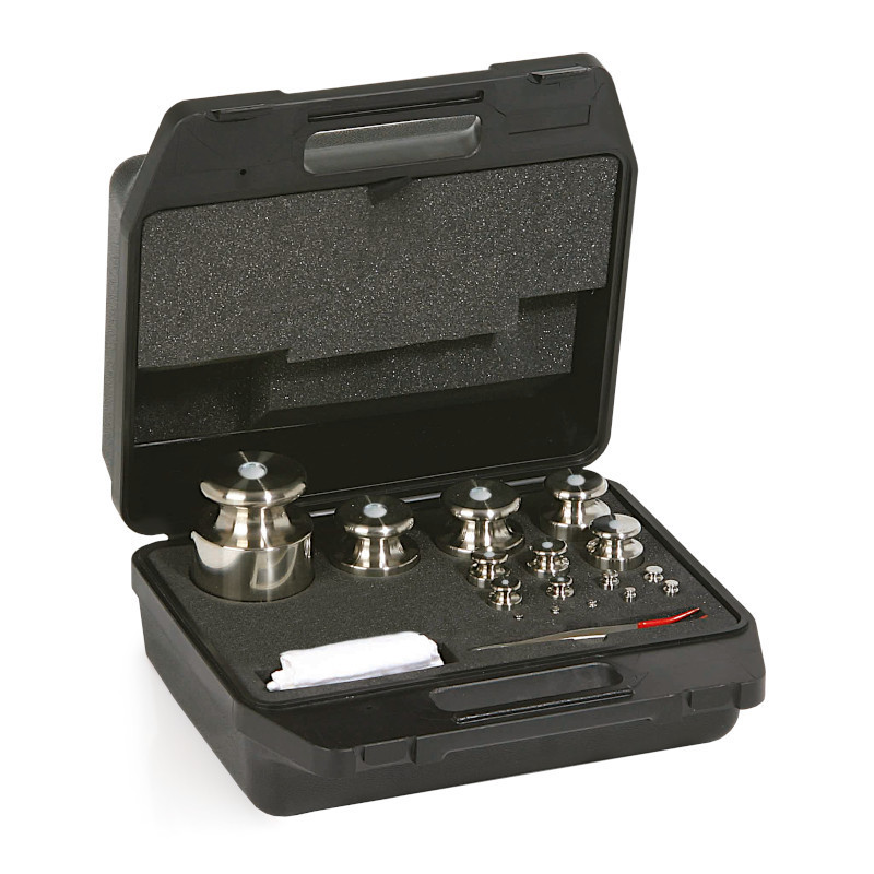 Cilíndrico con cámara de ajuste, juego (1 g - 5 kg), caja de plástico