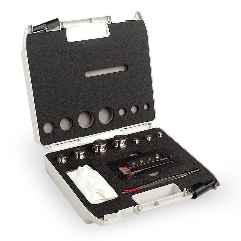 Cilíndrico con cámara de ajuste, juego (1 g - 50 g), caja de plástico