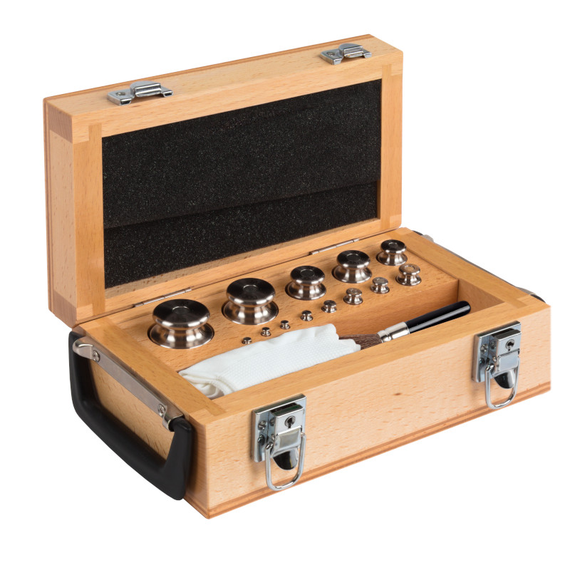 Pesas de clase M1, cilíndrico, juego (1 g - 2 kg), caja de madera