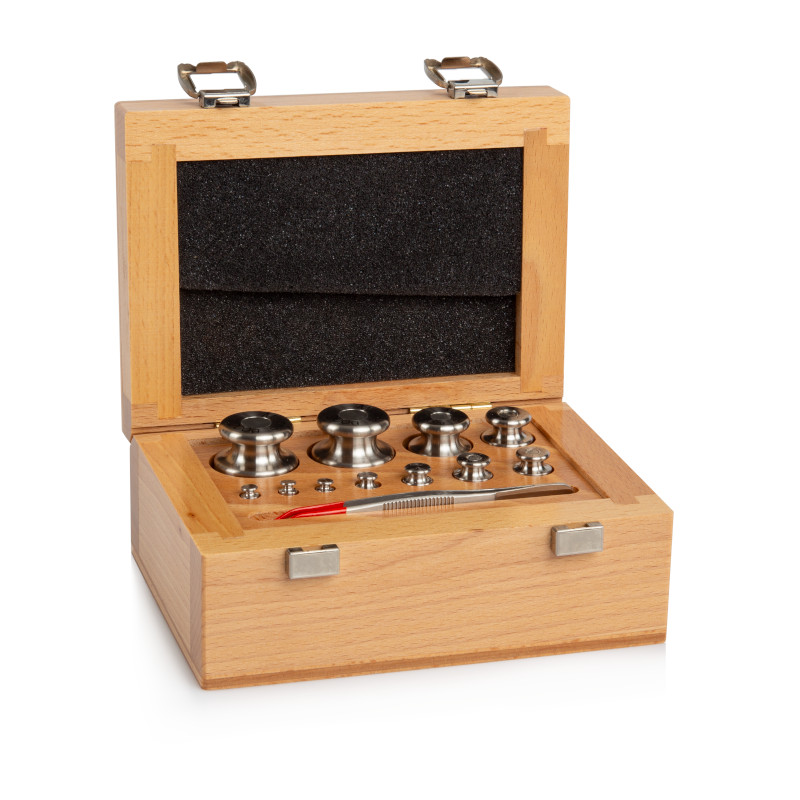 Pesas de clase M1, cilíndrico, juego (1 g - 200 g), caja de madera