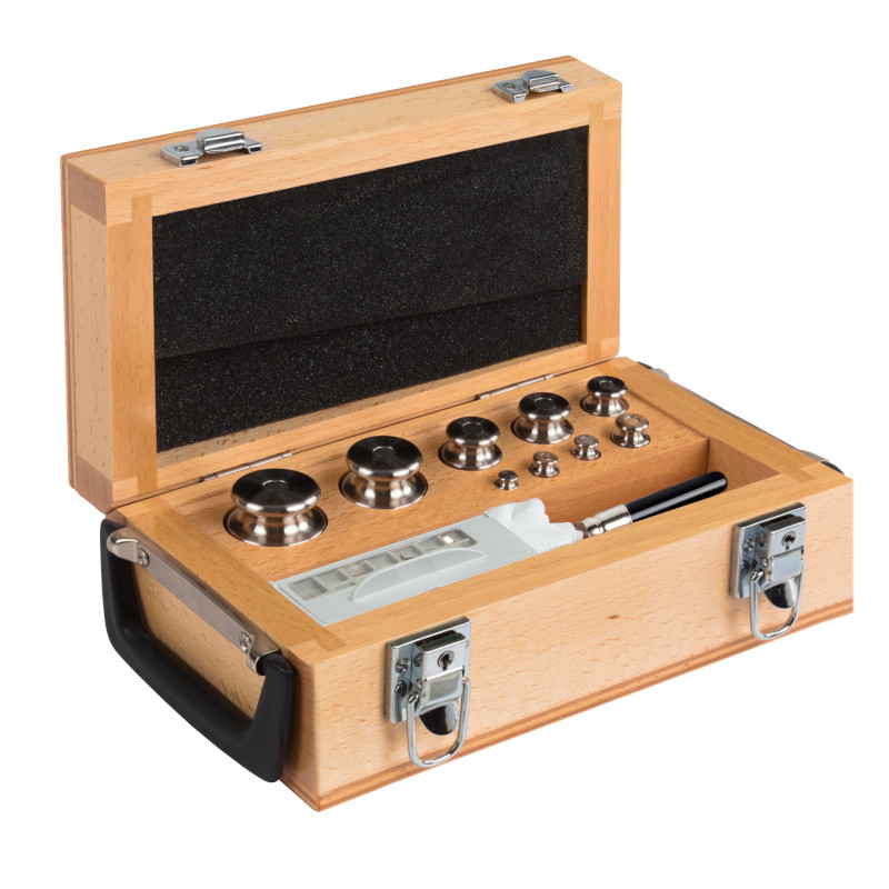 Pesas de clase M1, cilíndrico, juego (1 mg - 1 kg), caja de madera