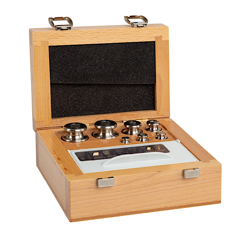 Pesas de clase M1, cilíndrico, juego (1 mg - 200 g), caja de madera