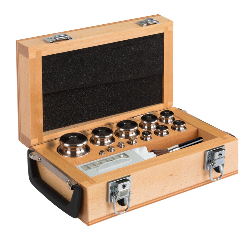 Pesas de clase M1, cilíndrico, juego (1 mg - 5 kg), caja de madera